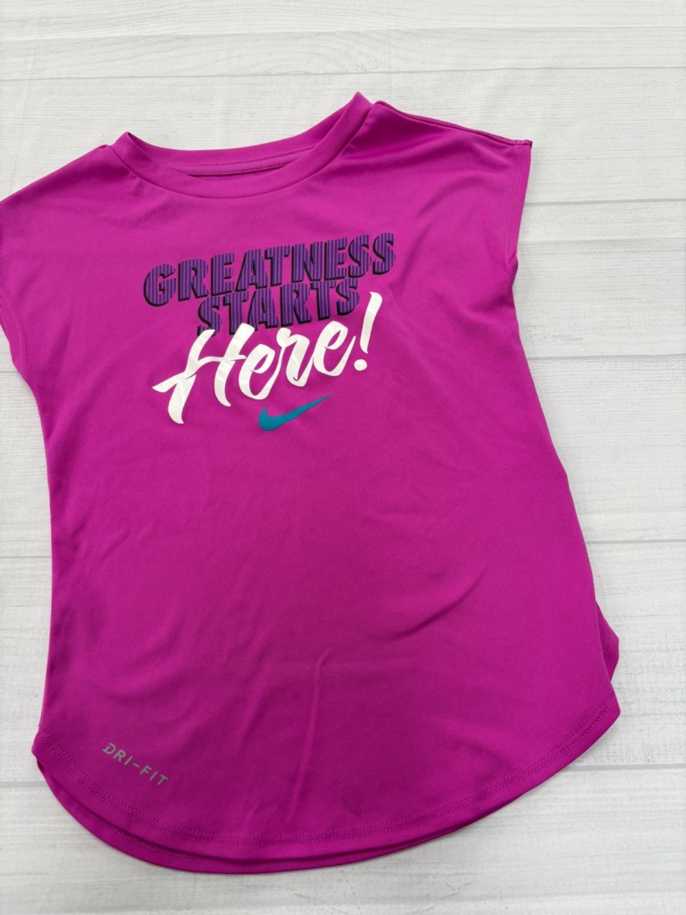 Nike Kids Magenta Dri-FIT "Greatness Starts Here!" Tee